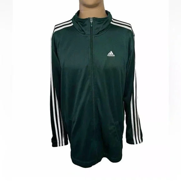 Adidas Men’s Track Jacket S Green White Stripes Pockets Lightweight Oversized - Picture 2 of 10
